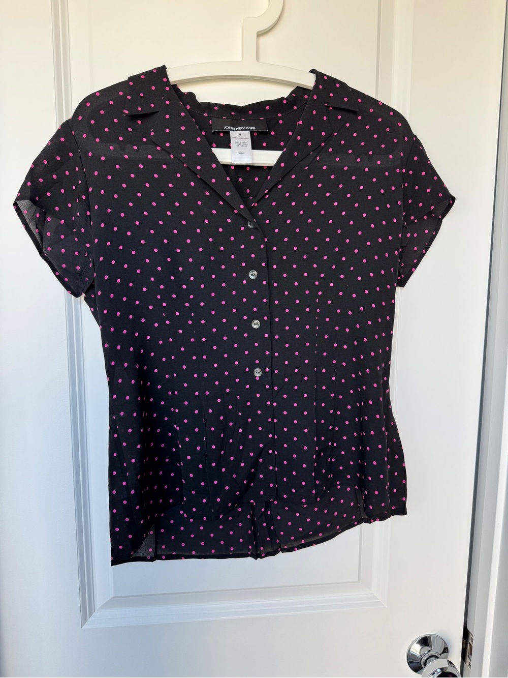 SKIRT SET 100% Silk Button-Front Polka Dot Blouse and Midi Skirt
